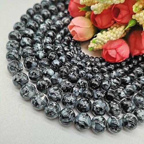 Wholesale 4/6/8/10mm Pull White Silk Glass Beads Loose Spacer Beads Painted Charm For Jewellery Making DIY Bracelet&Necklace #20