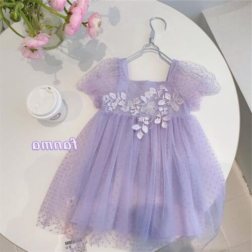 Wholesale 2021 summer new girls flower pattern tulle princess dress kids dress for girl