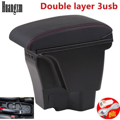 For KIA Rio 3 K2 Armrest Box 2015 2014 2013 2012 2011 2010 Organizer Leather Auto Cup Holder Accessories Easy to install USB