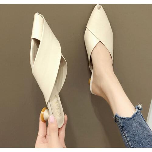 Baotou Half Slippers Womens Sandals Pointed Thick and Low-heeled Small Fresh Womens Outer Wear Sandals and Slippers Women