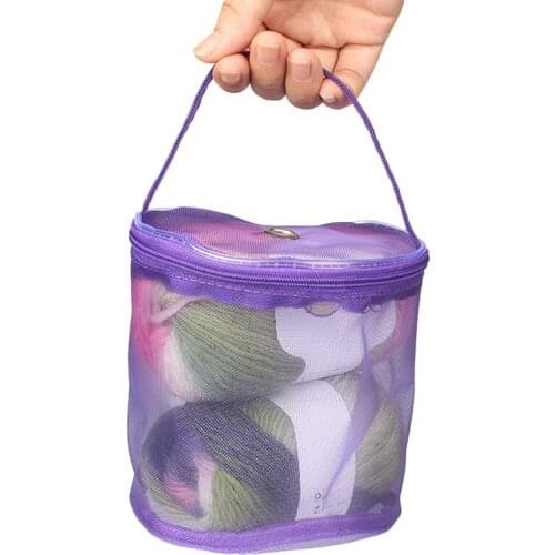 4 Colors Portable DIY Knitting Mesh Bags Organizer Cylinder Mesh Wool Yarn Crochet Thread Weaving Storage Containing Handbag