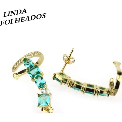 New Designed Gold/Silver Color Copper Green Cubic Zirconia Delicate Stud Earrings Jewelry for Women Gift Party