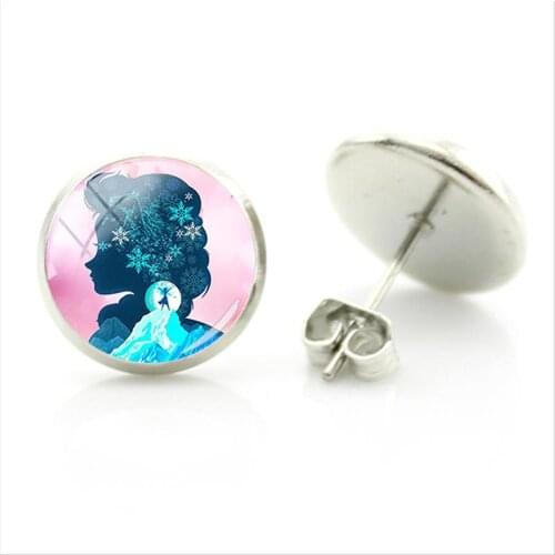 Disney Beautiful Princess Aisha Pattern Earrings Fashion Style Earrings Jewelry Glass Cabochon Earrings Party Daily