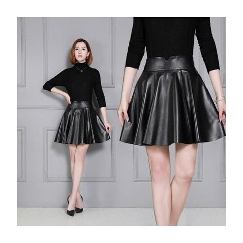 Top brand Sheepskin Women New Skirt Pleated Leather Skirt K66 high quality