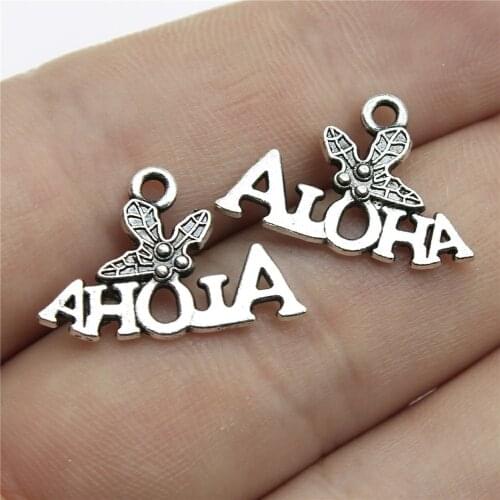 WYSIWYG 20pcs 21x14mm Aloha Charm Pendants For Jewelry Making Antique Silver Color Aloha Pendants Charm Aloha