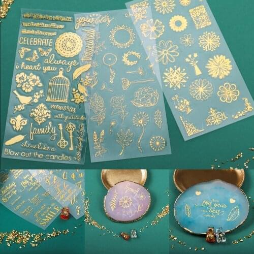 2Pcs/lot UV Epoxy Resin Fillings Gold Letters Cat Flowers Leaves Stickers Resin Mold Decor for DIY Jewelry Making Tools