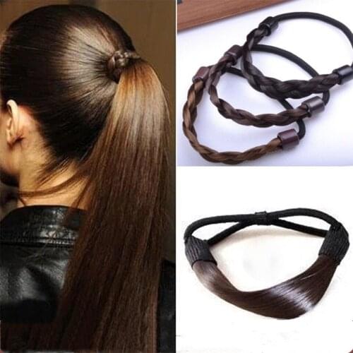 BUQI Synthetic Braided Hair Band For Women Pigtail Type Rubber Bands Hair Ring For Girl Hair Extension Ponytail Holder