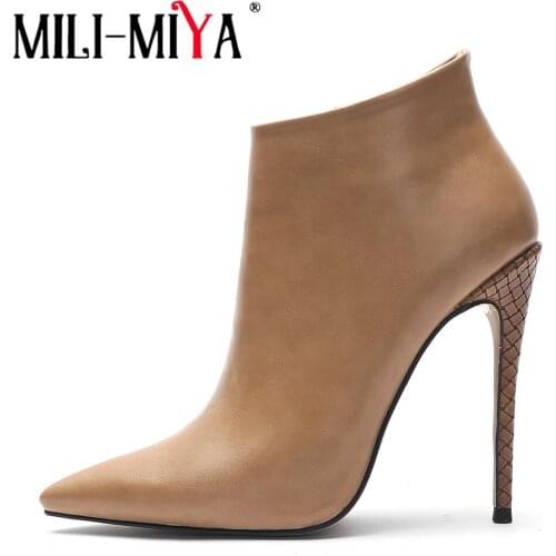 MILI-MIYA Women Ankle Boots Solid Color Elegant Sexy High Heels Party Wedding Shoes Autumn Winter Shoes Woman Big Size 34-45