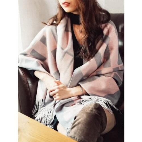 Color matching scarf female autumn and winter Korean version of the wild shawl imitation cashmere thickening scarf to keep warm