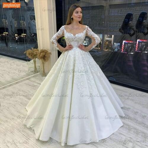 Fashion Long Sleeves Wedding Dresses White 2021 Vestidos De Novia Lace Up Appliqus Ivory Bridal Gown Custom Made Robe De Mariage