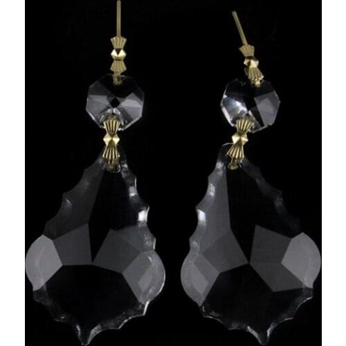 Gold Hook Maple Leaf Design 10sets/Lot 38mm Clear Home Decoration Lighting Accessories Crystal Prisms Pendants Chandelier Parts