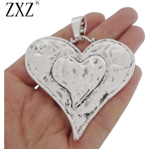 ZXZ 2pcs Large Hammered Heart Charms Pendants for Necklace Jewelry Making Findings 62x65mm