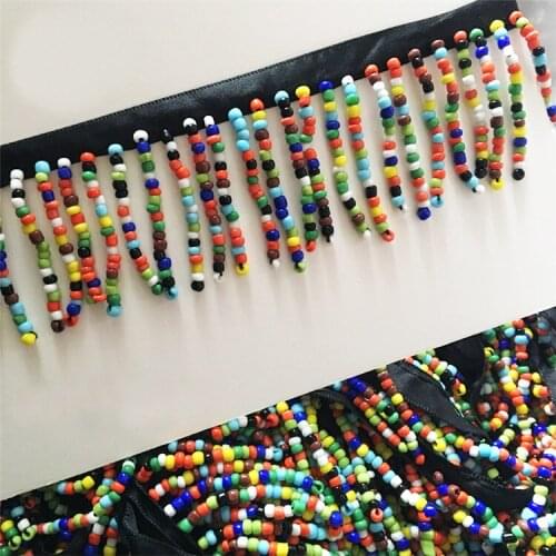 1Yd/lot 5cm wide black/white ribboncolorful beads Lace Bunches Tassel Dress Lace Diy Handmade stage Clothes Accessories A1157