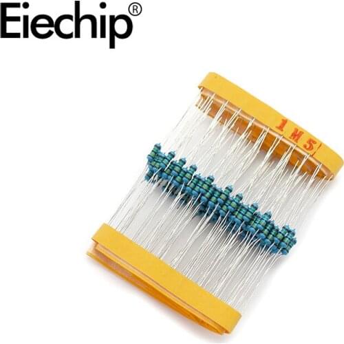 100pcs/lot 1/4W 1% Metal film resistor 0.25W resistance 1.5M Throught Hole