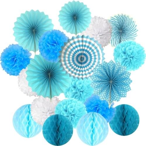 METABLE 20PCS Hanging Paper Fan Set Tissue Paper Pom Poms Flower Fan and Honeycomb Balls for Baby Shower Wedding Decorations