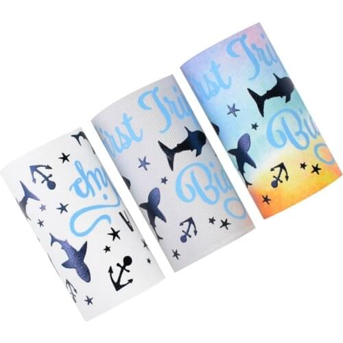 50yards 75mm foil fish big ship anchor Grosgrain Ribbon ocean series For DIY Accessories Welcome Custom printed
