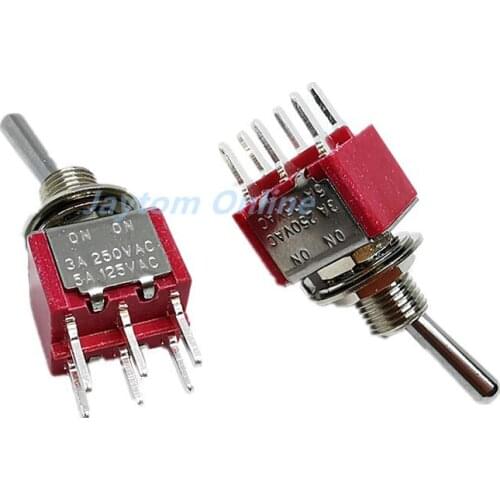 5pcs T80-T Locking Toggle Switch DPDT 6 pins 2 Position ON ON 3A/250V 5A/125V 6mm 6PIN Switches Stitch Pin