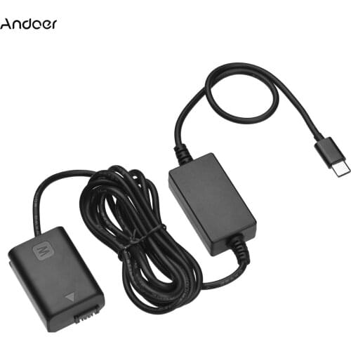 Andoer DC Coupler Dummy Battery USB-C Type-C AC Converter Power Adapter for NP-FW50 for Sony Alpha A6500 A7 seris A55 A5100 RX10
