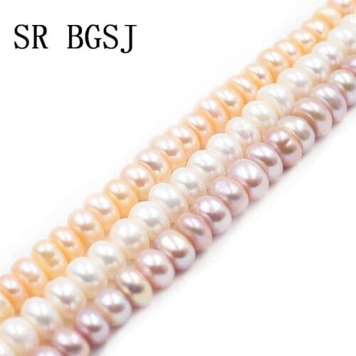Free Shipping 5-6mm 7-8mm 9-10mm White Pink Purple Freshwater Jewelry Making Rondelle Pearl Beads Strand 14"