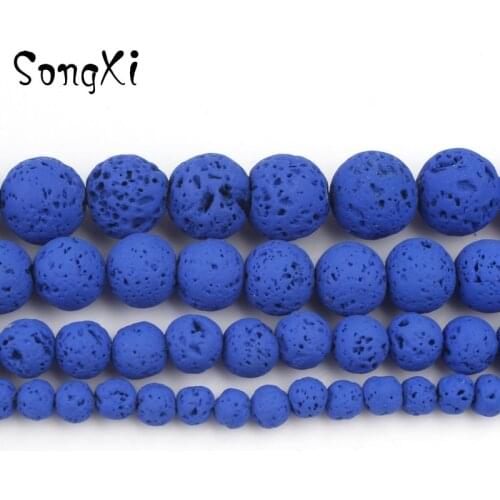 4 6 8 10mm Natural Blue Lava Stone Beads for Beadwork Volcanic Rock Beads Diy Bracelet Necklace Jewelry Making Accessories 15