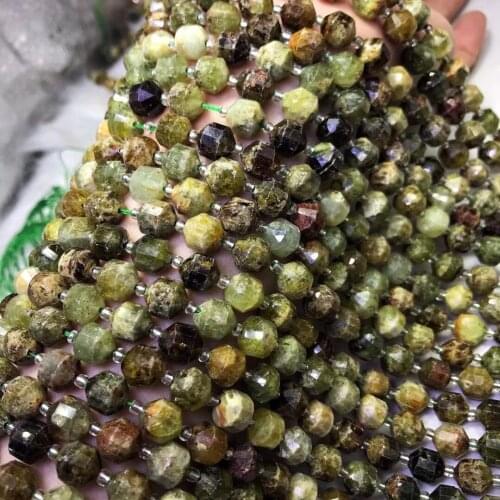 LOOSE BEADS green Tsavorite ROUND square faceted 8*9mm wholesale for DIY jewelry necklace 36cm nature