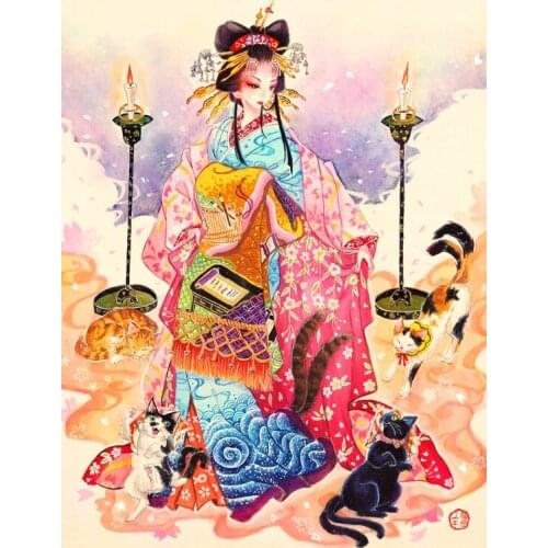 Girl and cat The wooden puzzle 1000 pieces ersion jigsaw puzzle white card adult childrens educational toys