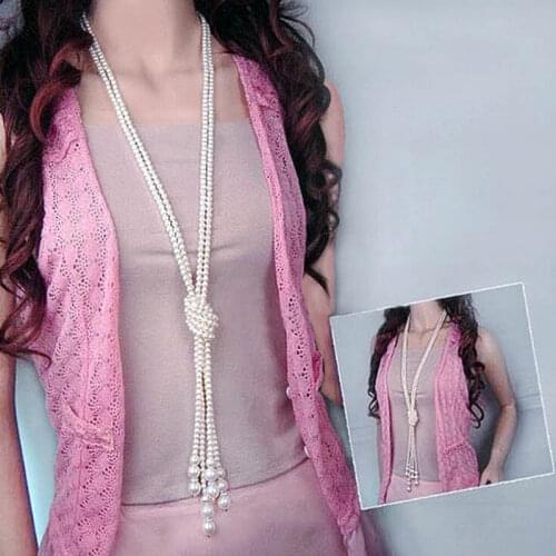 Elegant Pearl Tassel Chain Long Pendant Necklace Charms Sweater Jewelry Gift