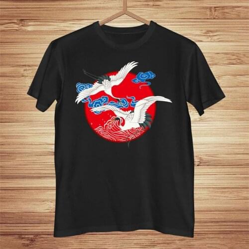 Hip Hop T Shirt Men 2021 Harajuku Embroidery Crane T-Shirt Streetwear Japanese Style Clothing Cotton Tshirt Black Tops Tees New