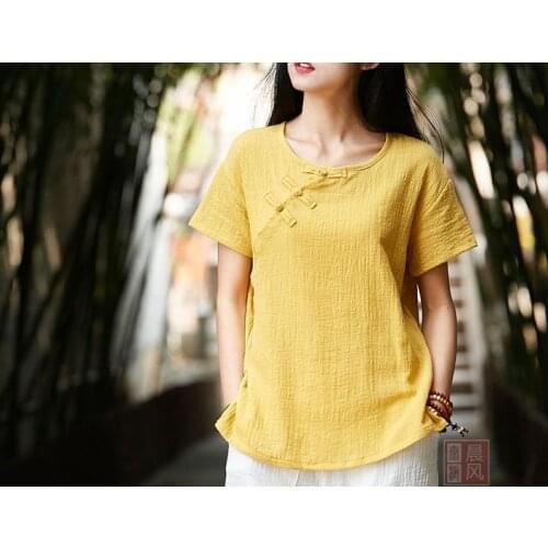 Summer short sleeve red/yellow/white cotton&linen martial arts uniformkung fu tai chi t-shirts lay meditation clothing zen suits