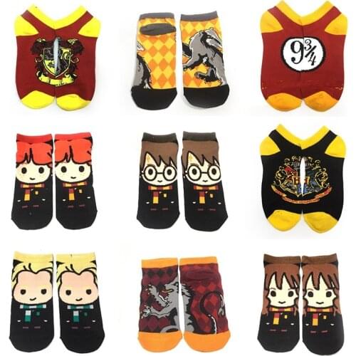 Harries Hermione Ron Malfoy Magic Academy Badge Cotton Socks Potter School of Magic Figures Toys For Boys Sport Sock