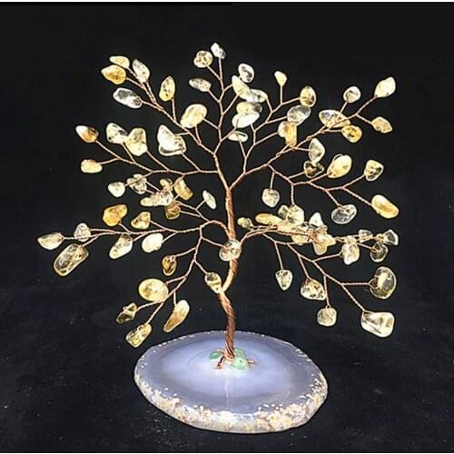 Crystal Money Tree Natural Agate Tumble Stone Bonsai Lucky Tree Home Decor