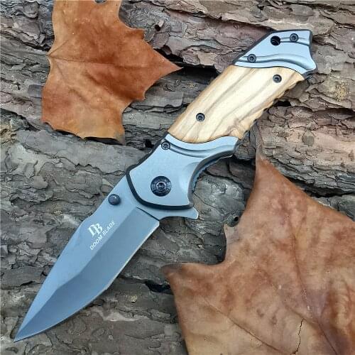 Outdoor Tactical Camping Hunting Survival Pocket Quick Folding Knife 7.9'' 8CR13MOV Steel Blade Wood Handle Tool for Men Hiking