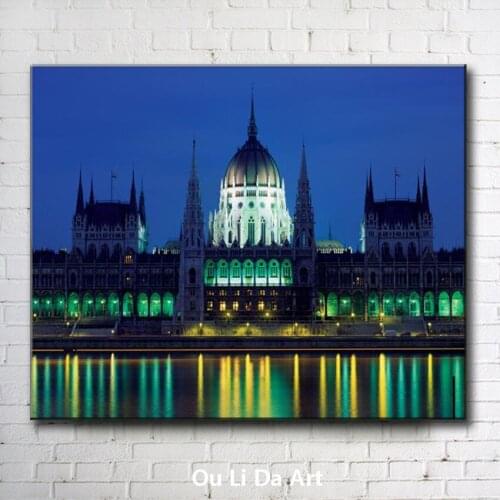 Modern architecture light water night landscape canvas printings oil painting printed on canvas home wall art decoration picture
