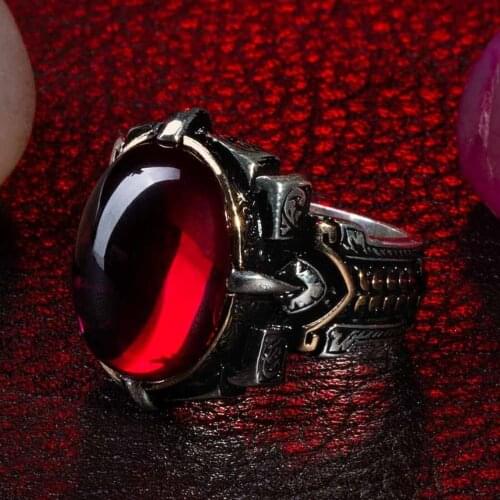 Oval Plain Model Ruby Stone Shield Ring for Men 925 Sterling Silver Collocation Fashion Natural Rings Vintage Antique Jewelery