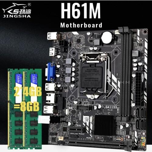 LGA 1155 Motherboard Set for Intel Core i7 / i5 / i3 / pentium / celeron H61M M-ATX Intel with 2*4GB=8GB DDR3 1600Mhz PC RAM