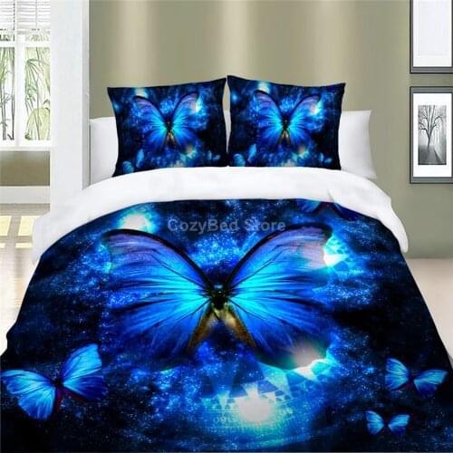Fantasy Blue Butterfly Bedding Set Modern 3d Duvet Cover Set Comforter Bed Linen Twin Queen King Single Size Luxury Cool Gift