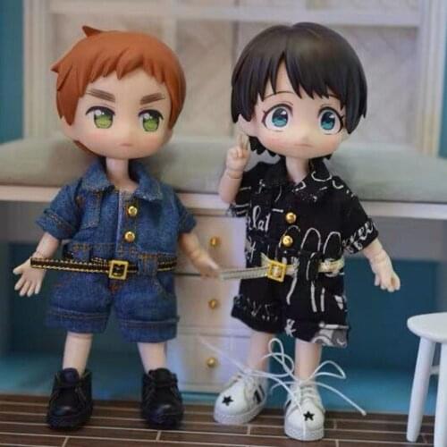 OB11 doll Dress is suitable for a 1/12 size stylish versatile personality suit black and white denim and color jumpsuit overalls