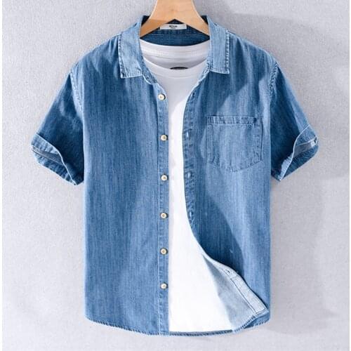 Mens Business Casual Short-sleeved Denim Shirt 2021 Summer Classic Fashion Cowboy Jacket Male Brand Tops 100% Cotton Clothes