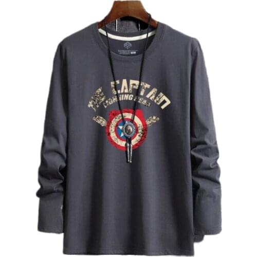 New 2021 Spring Autumn O-Neck Long Sleeve Mens T-Shirts High Quality 100% Cotton Shield Print Casual Hip-Hop Top Tees Male 6XL