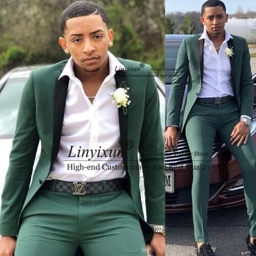 Hunter Men Suits Slim Fit Two Pieces Groomsmen Wedding Tuxedos For Men Peaked Lapel One Button Formal Prom Suit (Jacket+Pants)