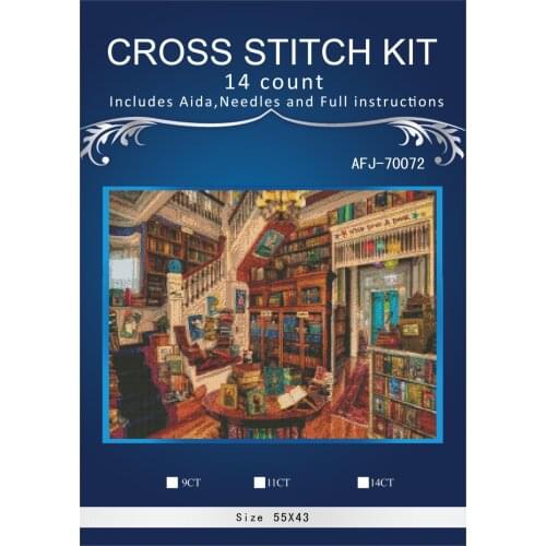 Oneroom book Library Scenery Embroidery Needlework Crafts 14CT Unprinted DMC DIY Quality Cross Stitch Kits Handmade Arts Decor