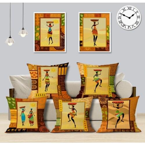 Classical African Ethnic Cushion Cover African Women Working Decorative Cushions Square Linen Pillowcase for Sofa Home Decor
