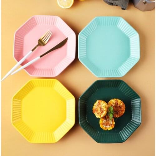 Nordic simple creative octagonal plate ceramic deep plate household fruit plate popular platter tableware lace dinner plates
