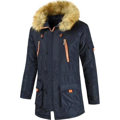 New Men Winter Jacket Cotton Padded Parka Man Winter Coat Artificial Fur Big Pockets Medium-long Thick Parkas Snowjacket 8XL