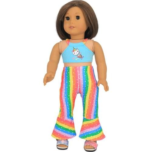 18 Inch Doll Clothes Doll Camisole Summer 43cm Doll Rainbow Flared Pants for American Girl Dolls Bikini Furniture for Dolls