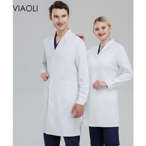 Unisex Elasticity Lab White Coats Nursing Scrubs Work Uniform Medical Surgical Doctor Costume Women Pet Grooming Work White Coat