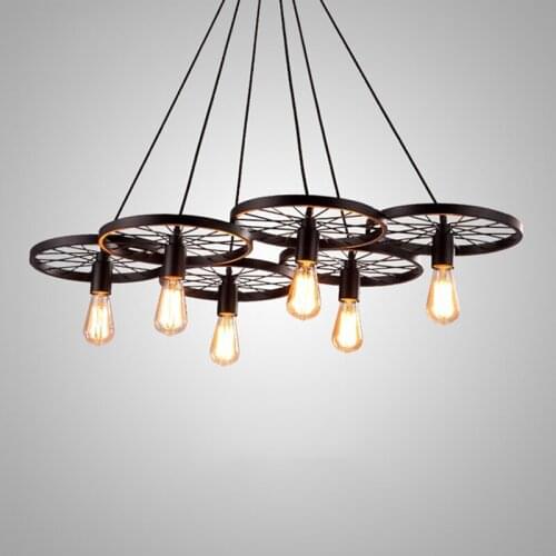 Pendant Lamps Loft Retro Creative Wheel Pendant Light Fixture Iron pendant lamps bar clothing store lighting lamps PA0302