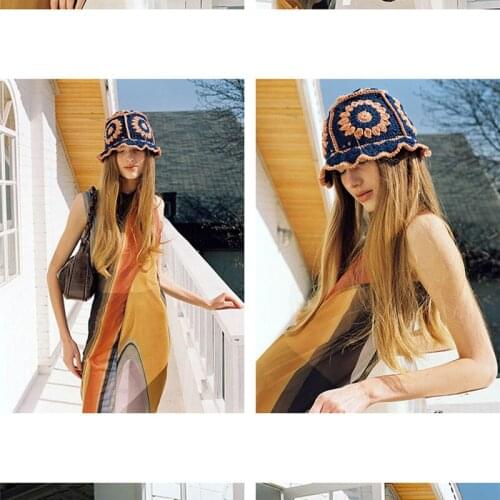 Hollow Crochet Knitting multicolor Bucket hats New Panama 2021 fashion brand sun hats sun visor uv protection foldable sun Cap