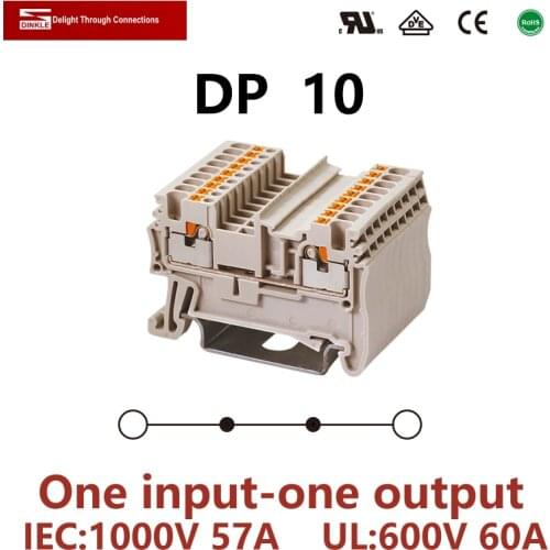 DINKLE DP 10 Spring-cage Connection Feed-Through Wiring Return Pull Plug Wire Electrical Connector Din Rail Terminal Block ST 10