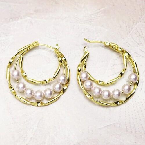 5 Pair Pearls hoop earrings Layers Circle Hoop earrings women jewelry Stud earrings Hoop earrings Gift for women jewelry 51279